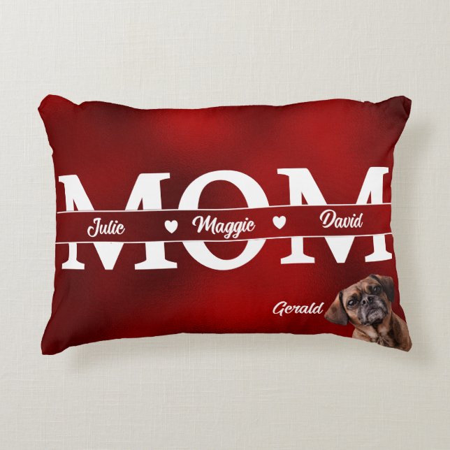 Mam... Aangepast drie namen plus hond Accent Pillo Kussen (Voorkant)