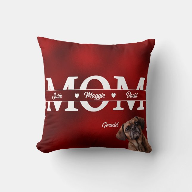 Mam... Aangepast drie namen plus hond Kussen (Voorkant)