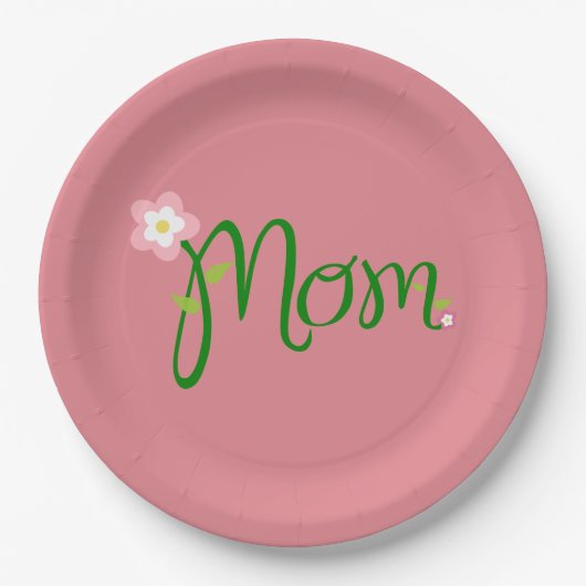 Mam Aardbei Roze Diner Papieren Bordje (Voorkant)