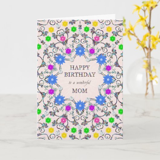 Mam Abstracte Flowers Birthday Card Kaart (Gele Bloem)