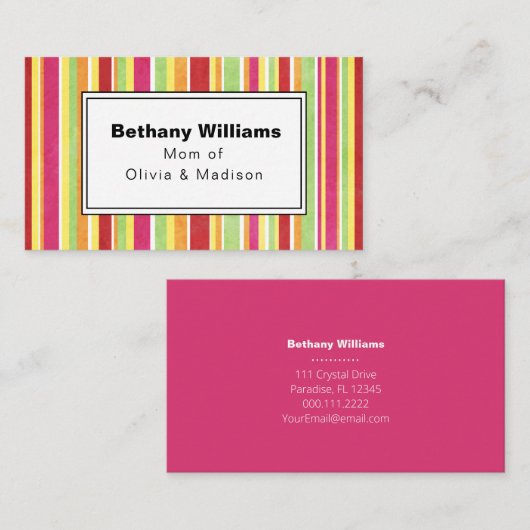 Mam afspeeldatum Eenvoudige roze groene streep roe Visitekaartje (Voorkant / Achterkant)