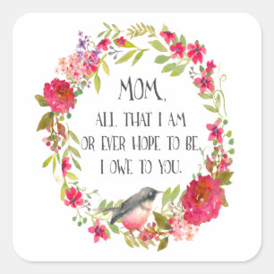 Mam Alles wat ik ben Waterverf Print Vierkante Sticker