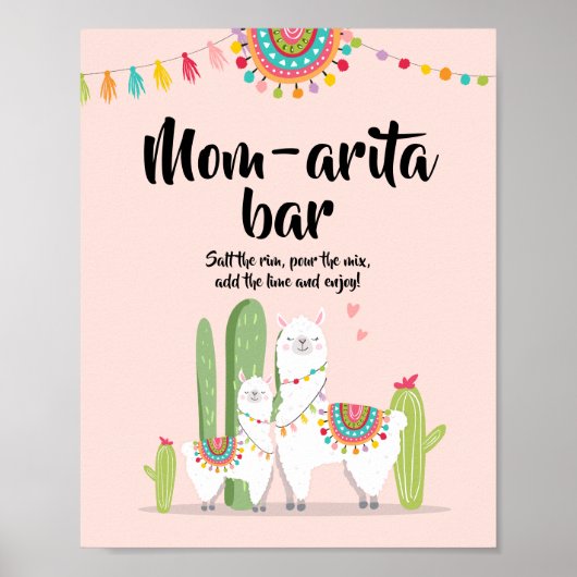 Mam-arita Margarita Bar Fiesta Llama Shower Sign Poster (Voorkant)