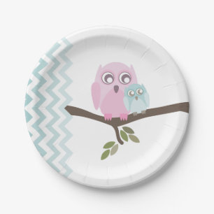 Mam + Baby Boy Owl Baby shower Papieren Bordje