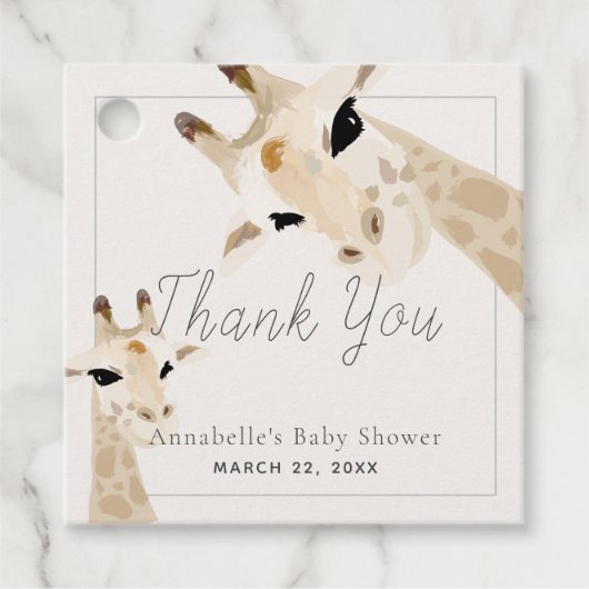 Mam & Baby Giraffe Baby shower Dank u Bedankjes Labels (Voorkant)