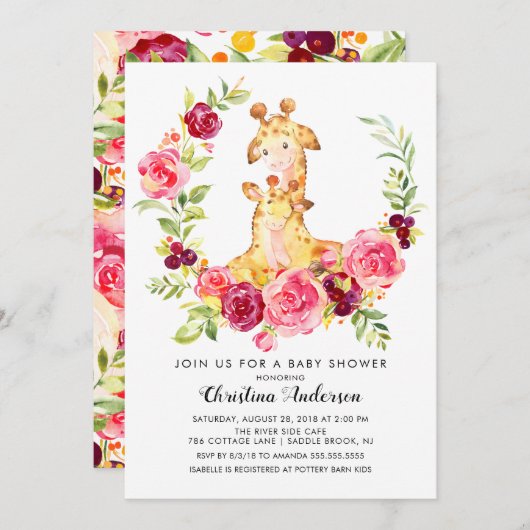 Mam & Baby Giraffe Baby shower Kaart (Voorkant / Achterkant)