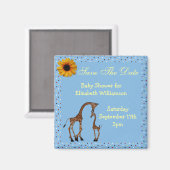Mam & Baby Giraffe Blauw Save the Date Baby shower Magneet (Voorkant / Achterkant)