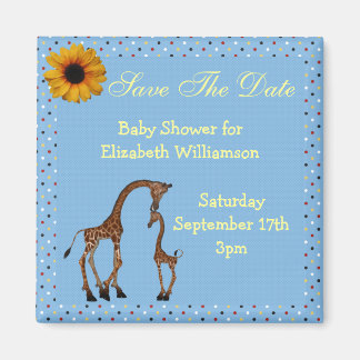 Mam & Baby Giraffe Blauw Save the Date Baby shower Magneet