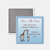 Mam & Baby Giraffe Blauw Save the Date Baby shower Magneet (Voorkant / Achterkant)