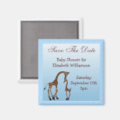 Mam & Baby Giraffe Blauw Save the Date Baby shower Magneet (Voorkant / Achterkant)