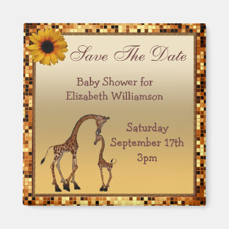 Mam & Baby Giraffe Gold Save the Date Baby shower Magneet