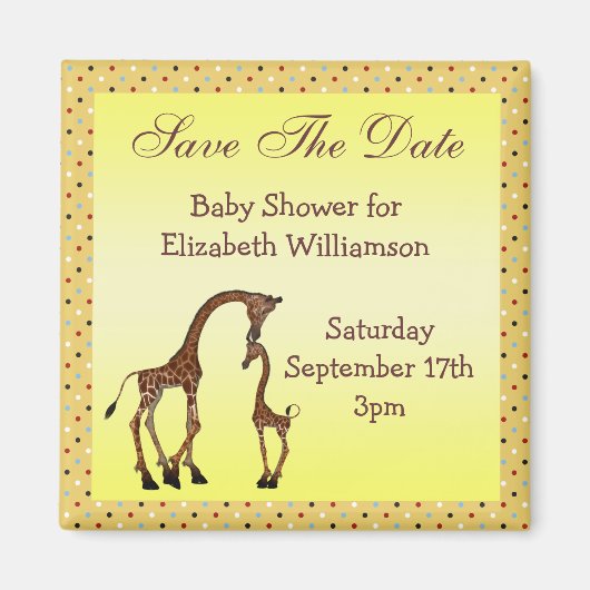 Mam & Baby Giraffe Save the Date Baby shower Magneet (Voorkant)