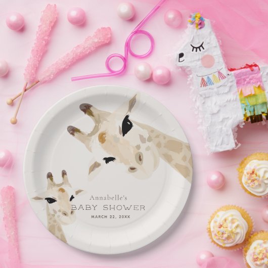 Mam & Baby Giraffe Waterverf Baby shower Papieren Bordje (Feest)