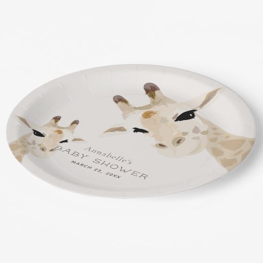 Mam & Baby Giraffe Waterverf Baby shower Papieren Bordje (Gekanteld)
