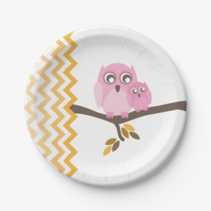 Mam + Baby Girl Owl Autumn Baby shower Papieren Bordje