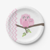Mam + Baby Girl Owl Baby shower Papieren Bordje (Voorkant)