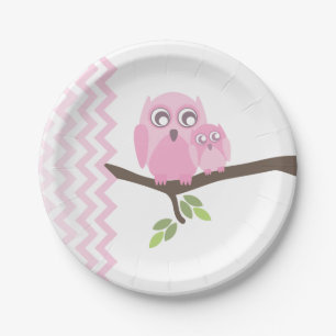 Mam + Baby Girl Owl Baby shower Papieren Bordje