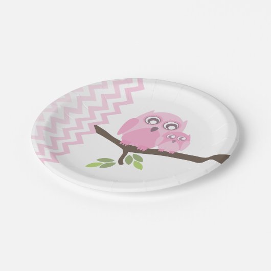 Mam + Baby Girl Owl Baby shower Papieren Bordje (Gekanteld)