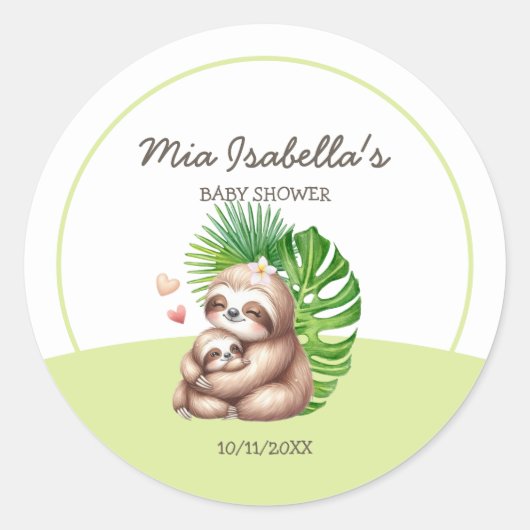 Mam & Baby Sloth Baby shower Classic Ronde Sticker (Voorkant)