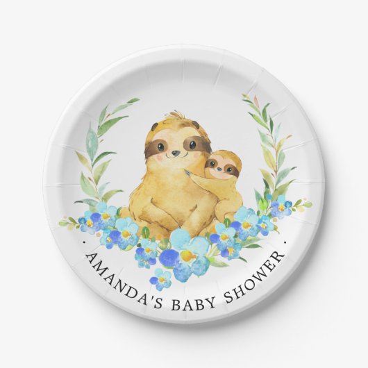 Mam & Baby Sloth Boys Baby shower 7" Bord (Voorkant)