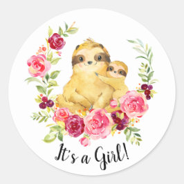 Mam & Baby Sloth Het is een meisje gunst Sticker
