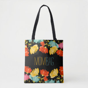 Mam Bag Colorful Flowers Lijst op zwart Tote Bag