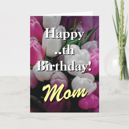Mam Birthday-kaart | Roze tulpenbloem bouquet Kaart (Voorkant)