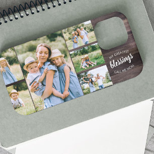 Mam Blessings Citaat 6 Foto Collage Rustic Wood Case-Mate iPhone Case