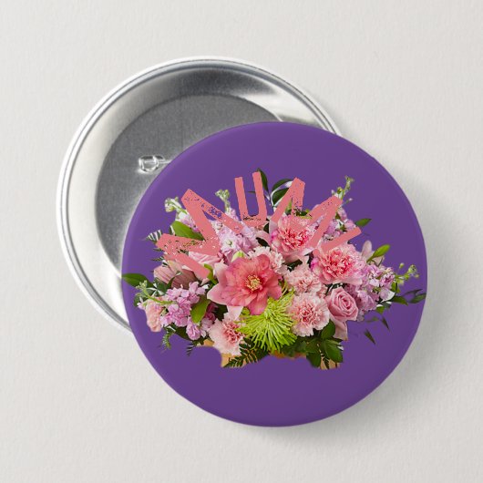 Mam! Bloemen Ronde Button 7,6 Cm (Voorkant /achterkant)