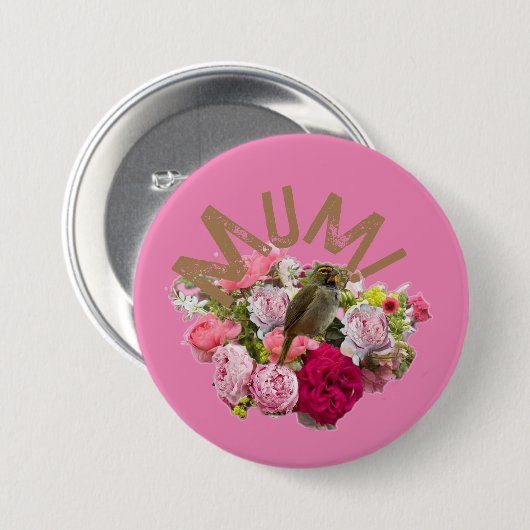 Mam! Bloemen Ronde Button 7,6 Cm (Voorkant /achterkant)