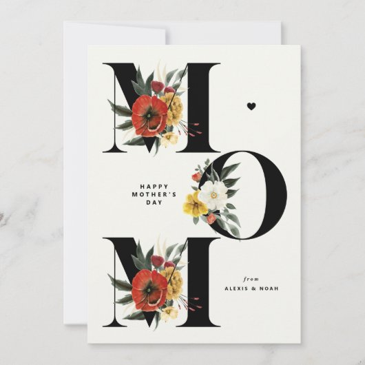 MAM Boho Flowers Zwart Happy Moederdag Feestdagenkaart (Voorkant)