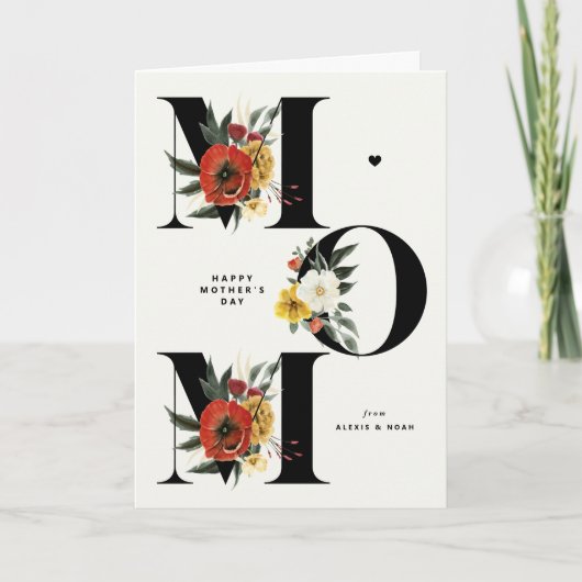 MAM Boho Flowers Zwart Happy Moederdag Kaart (Voorkant)