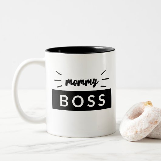 Mam Boss Statement Matching Typografie Tweekleurige Koffiemok (Met donut)