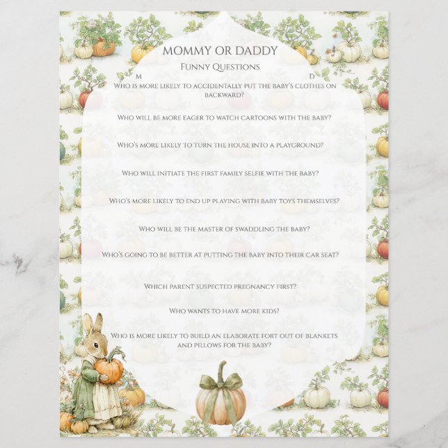 Mam Bunny en pompoen Baby shower Spel (Voorkant)