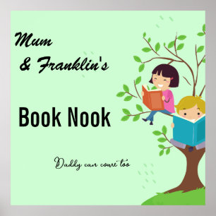 Mam & Child Book Nook. Bewerkbare namen en tekst Poster