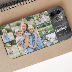 Mam Citaat 6 Foto Collage Rustic Gray Case-Mate iPhone Case