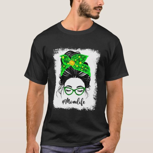 Mam Clover Messy Bun Leopard Shamrock St Patrick's T-shirt (Voorkant)