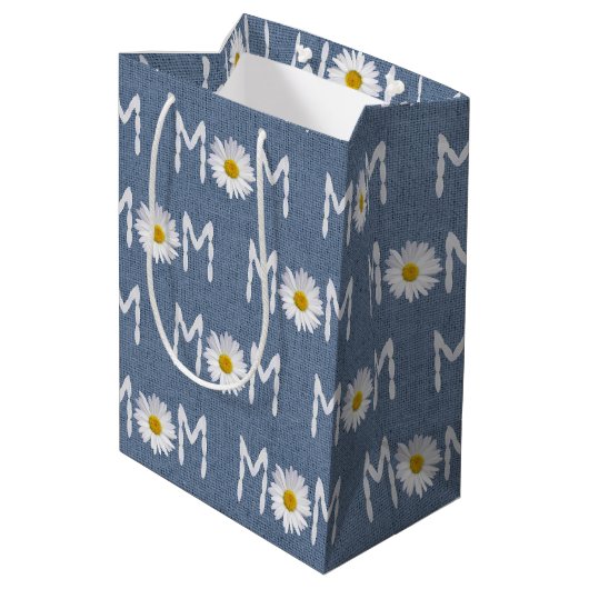 Mam Daisy op Blue Denim Medium Gift Bag Cadeauzakje (Achterkant Gekanteld)