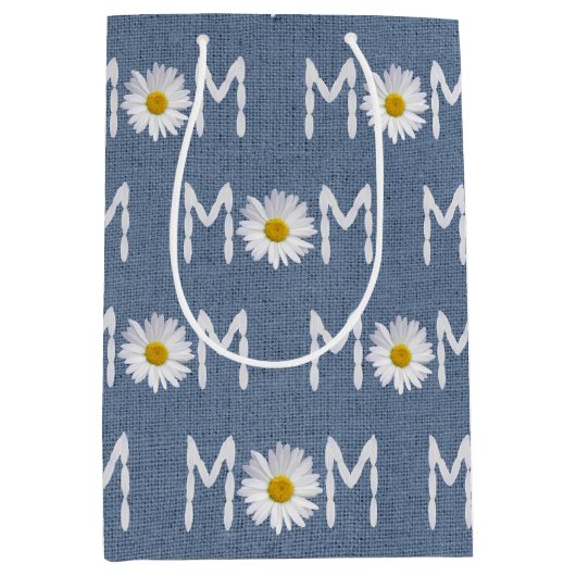 Mam Daisy op Blue Denim Medium Gift Bag Medium Cadeauzakje (Voorkant)