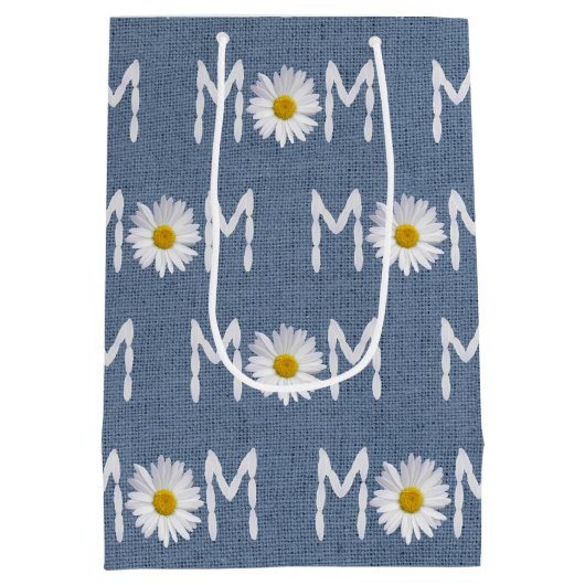 Mam Daisy op Blue Denim Medium Gift Bag Medium Cadeauzakje (Achterkant)