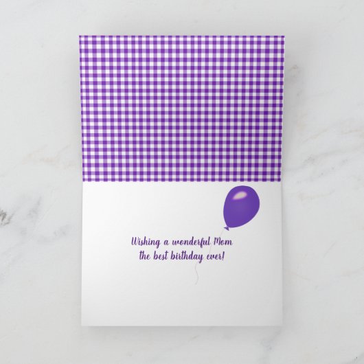 Mam Daisy op Paars en White Gingham Kaart (Binnen)