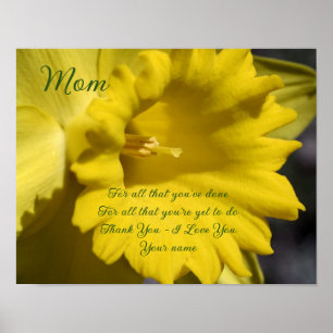 Mam Dank je liefde Daffodil bloem gepersonaliseerd Poster