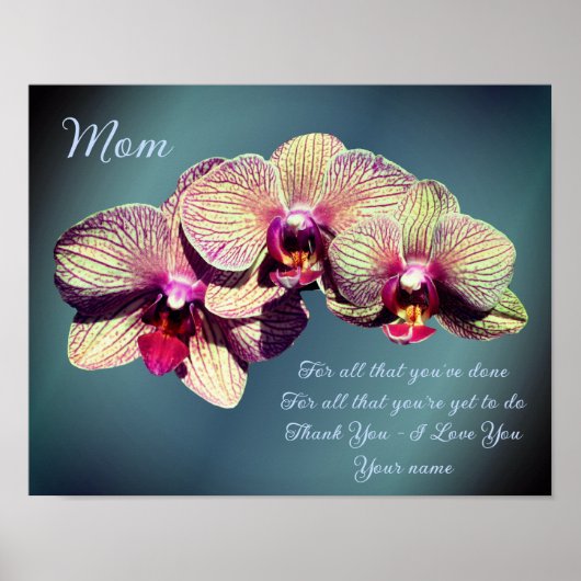 Mam Dank je liefde Orchid Trio Bloem gepersonalise Poster (Voorkant)