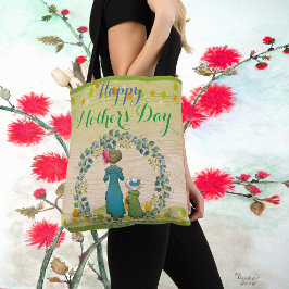 Mam Daughter Greenery Foliage Happy Moederdag Tote Bag