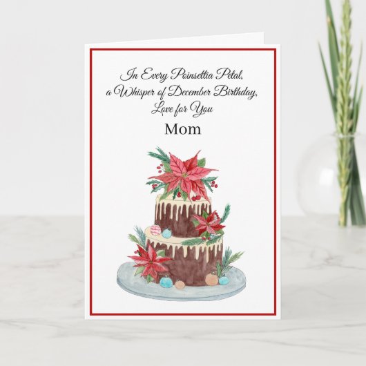 Mam December Verjaardagstaart Met Poinsettias Kaart (Voorkant)