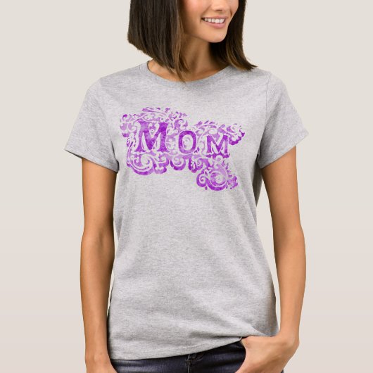 Mam decoratieve paarse tekst t-shirt (Voorkant)