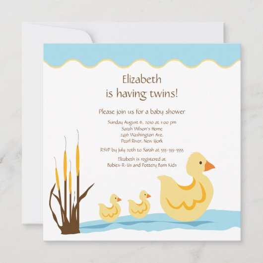 Mam Duck & Baby Duck Twins Baby shower Kaart (Voorkant)