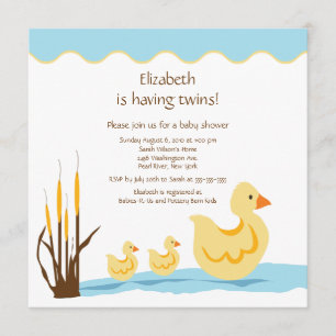 Mam Duck & Baby Duck Twins Baby shower Kaart