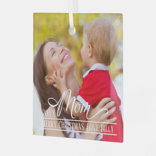 Mam Elegant kerstfoto Gepersonaliseerd Glas Ornament (Voorkant links)