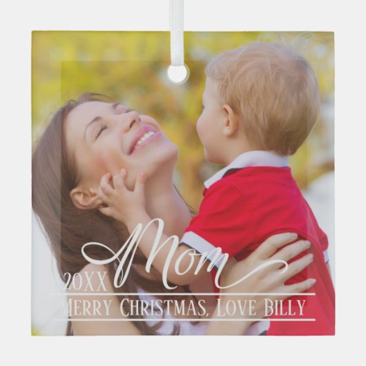 Mam Elegant kerstfoto Gepersonaliseerd Glas Ornament (Voorkant)